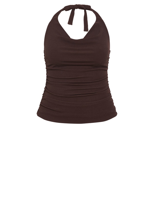 City Chic - Plus size Emmy Halter Cowl Neck Top - chocolate