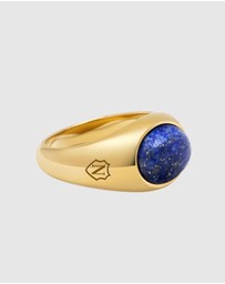 Nialaya Jewellery - Gold Oval Signet Ring with Blue Lapis
