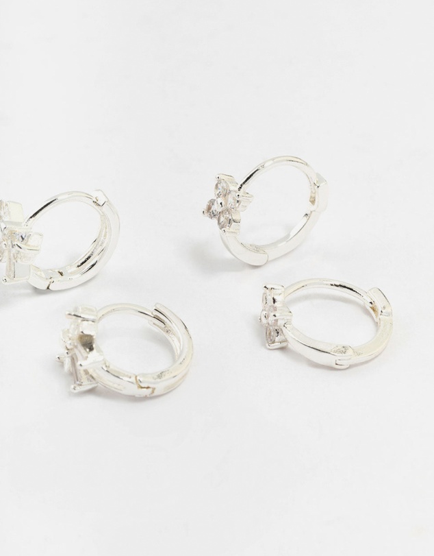Lovisa - Silver Diamante Mixed Bow Earrings 4-Pack