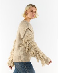 Glamorous - Fringe Sleeve Cable Knit Jumper