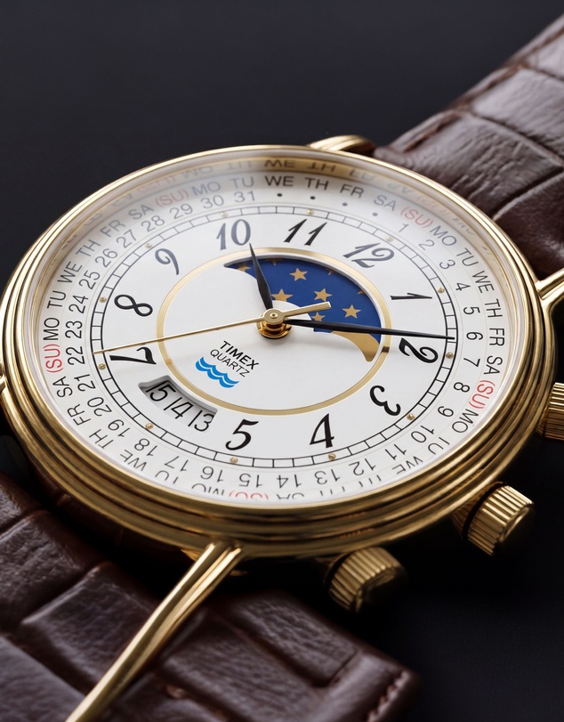 TIMEX - Timex 1990 Moon Phase and Calendar Dial Reissue 37mm Brown Leather Strap Watch