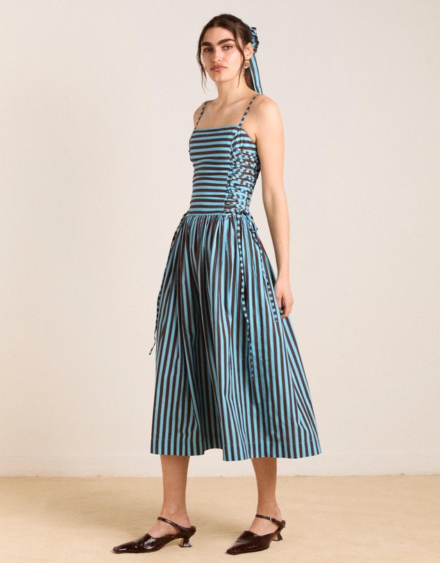 Damson Madder - Angelina Midi Dress With Lace Up