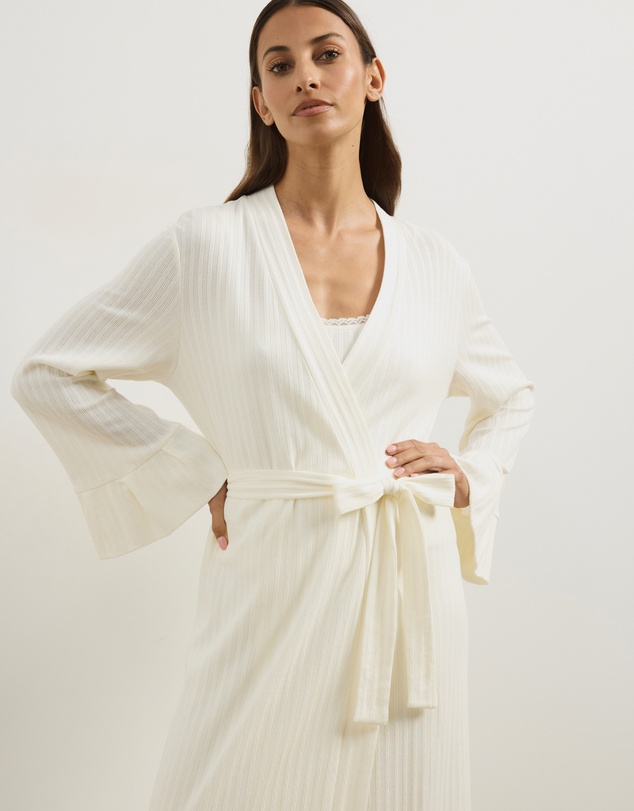 Atmos&Here - Melody Pointelle Wrap Robe With Frill Hem