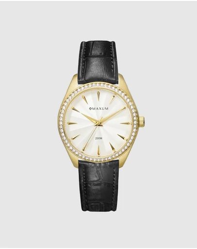 Maxum - Sydney - White Dial, Gold Tone Case & Black Leather Band