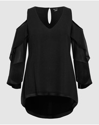 City Chic - Plus sizeCold Shoulder Hi Lo Top - black