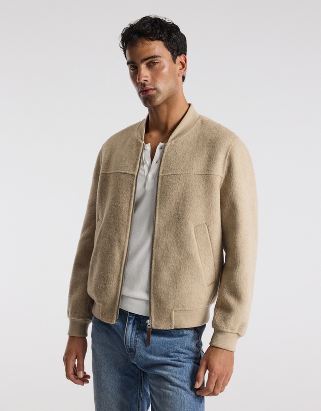 Calibre - Sherpa Collar Wool Bomber Jacket Neutral