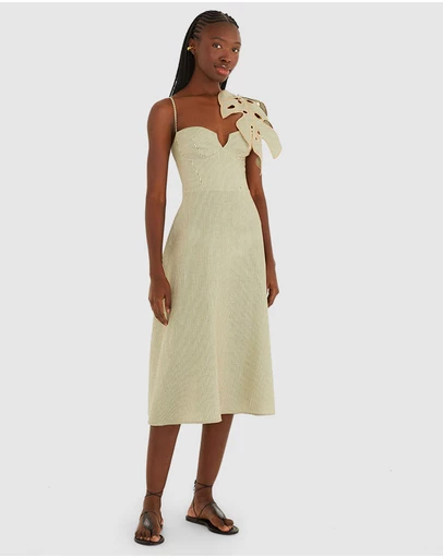 Farm Rio - Striped Monstera Leaf Sleeveless Dress