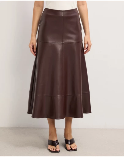 The Fated - Cam Leather Look Midi Skirt