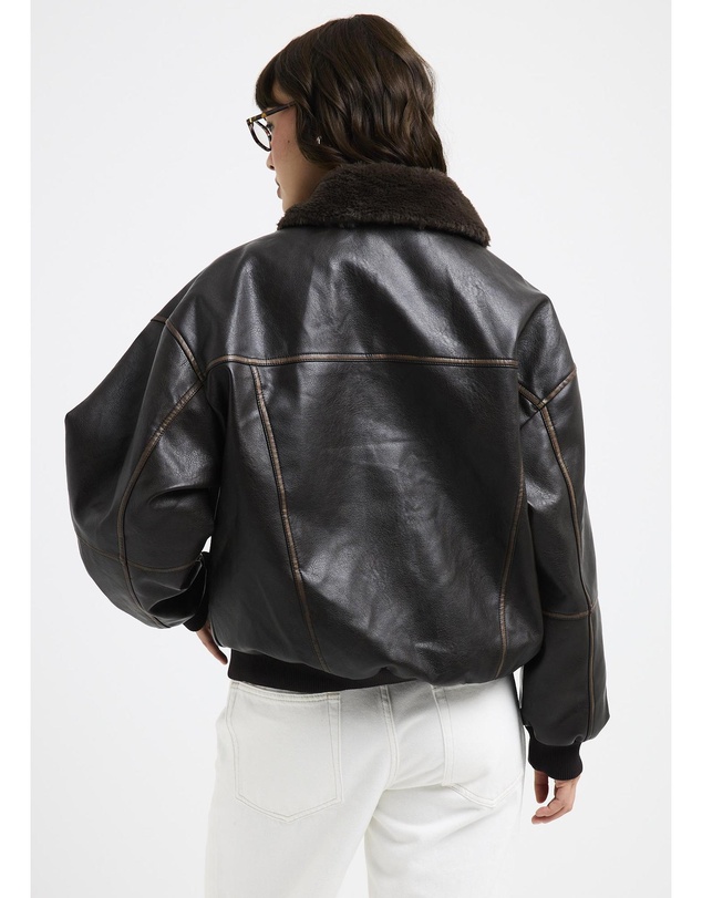 Alice In The Eve - Cody Fur Trim Distressed PU Jacket