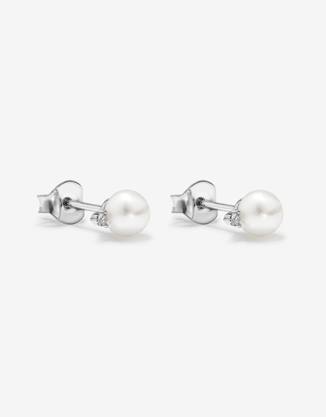 Michael Hill - 5mm Cultured Freshwater Pearl and Diamond Stud Earrings in Sterling Silver