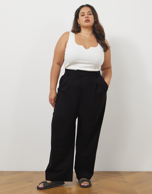 Atmos&Here Curvy - Bonnie Pleated Linen Blend Pants
