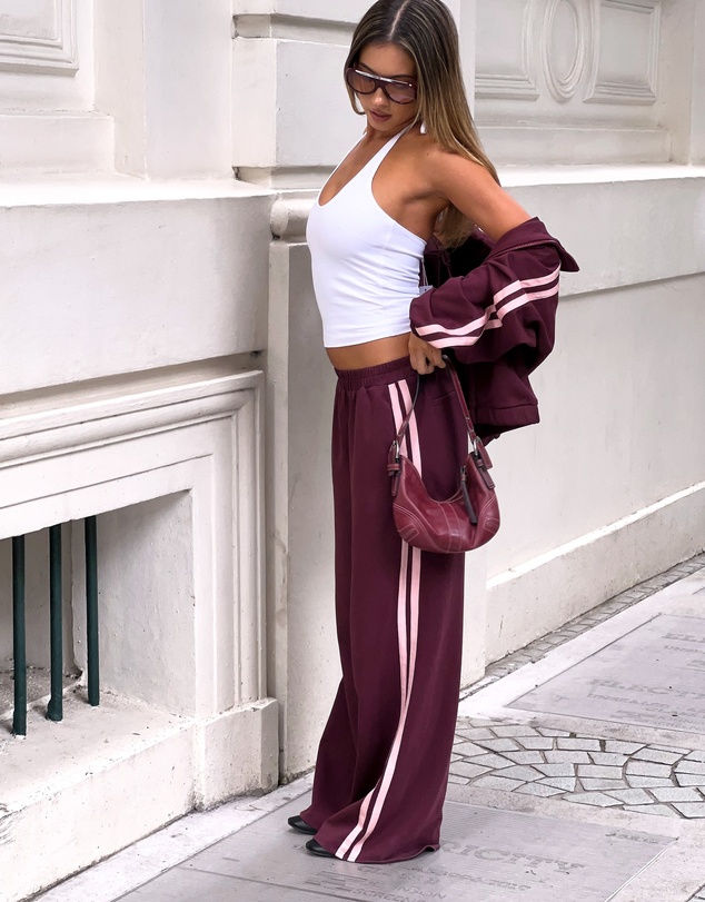 Beginning Boutique - Kosie Burgundy and Pink Stripe Track Pants