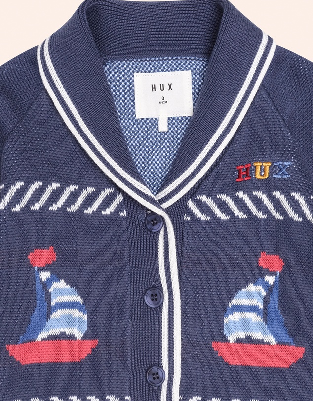 Huxbaby - Nautical Shawl Collar Cardigan - Babies-Teens