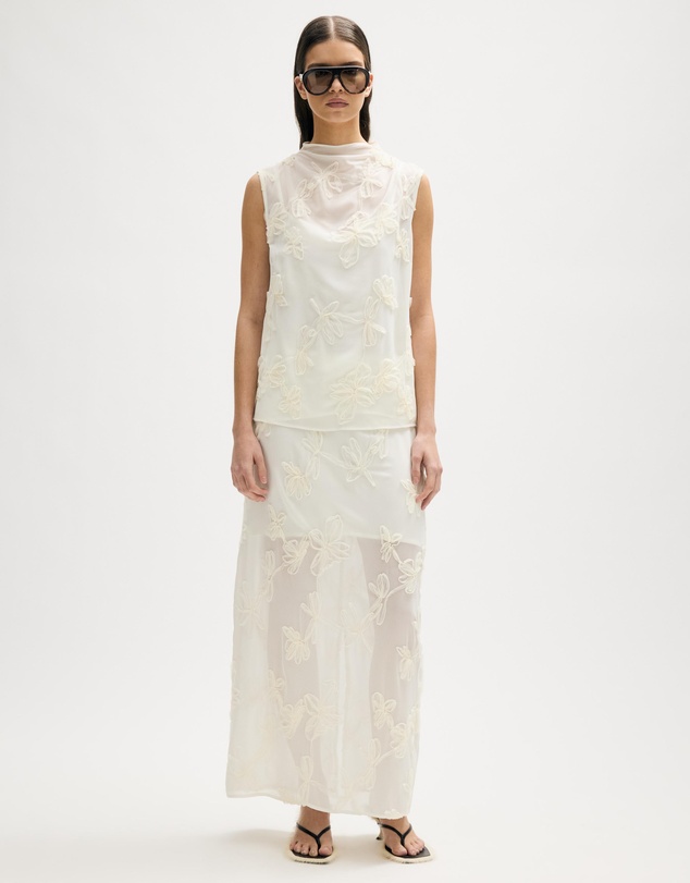 Minima Esenciales - Maelle Floral Applique Midi Skirt