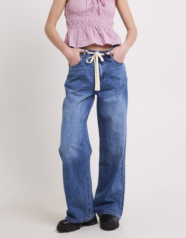 Subtitled - Cora Tie Wide Leg Denim Jeans