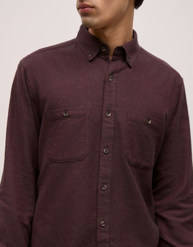 Trenery - Brushed Cotton Melange Shirt in Fudge