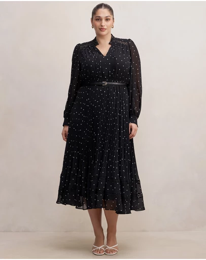 Forever New Curve - Clara Curve Pleated Lace Trim Midi Dress