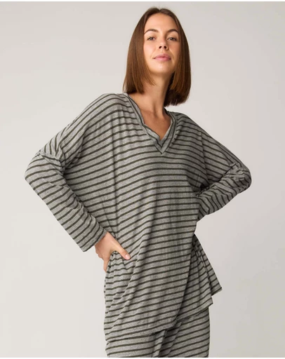 Primness - Stripe Loose V Top
