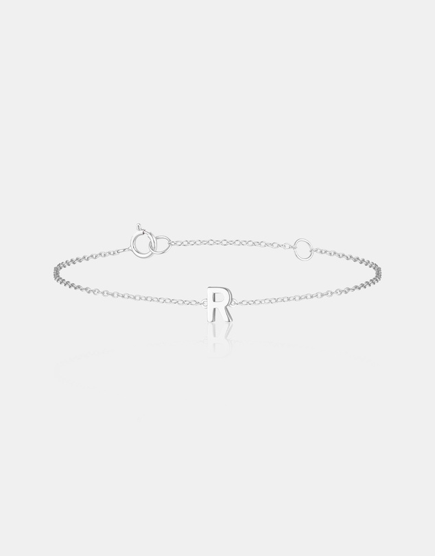 The Silver Collective - Petite A-Z Letter Bracelet Silver - R