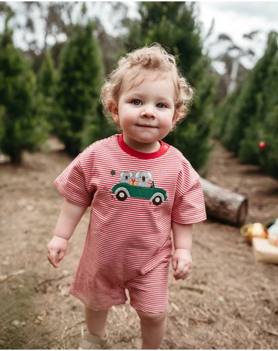 Purebaby - Christmas Striped Growsuit-Kids-Babies