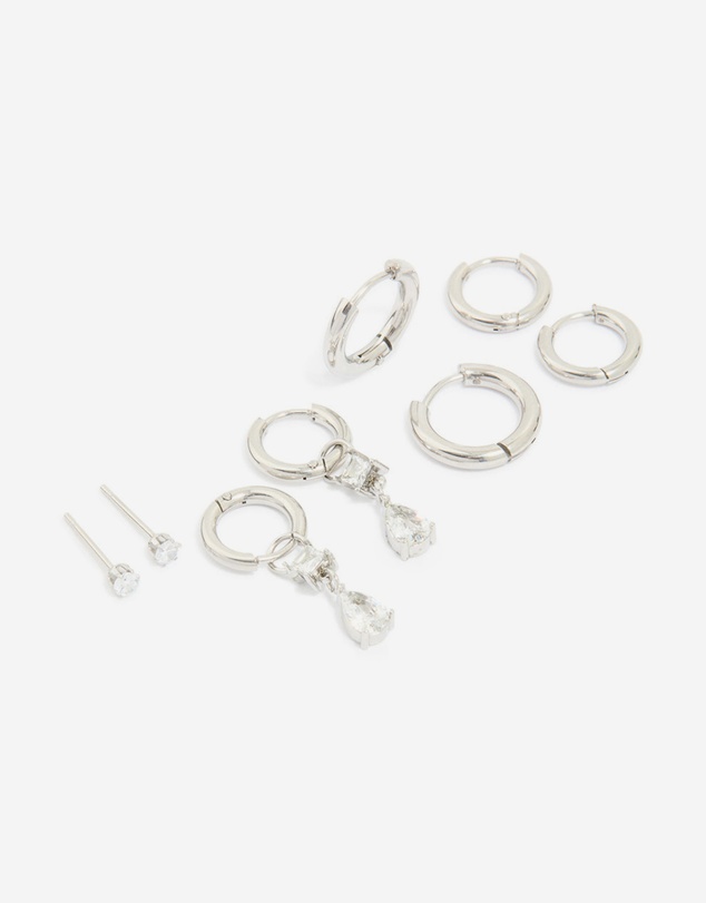 Lovisa - Waterproof Stainless Steel Cubic Zirconia Stacking Earrings 4-Pack