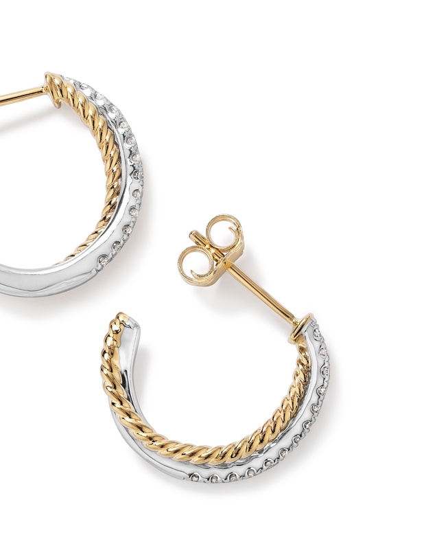 Michael Hill - Crossover Hoop Earrings with .20 Carat TW Diamonds in Sterling Silver and 10kt Yellow gold