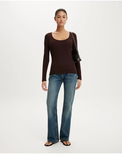 Cotton On - Scoop Neck Rib Long Sleeve Top