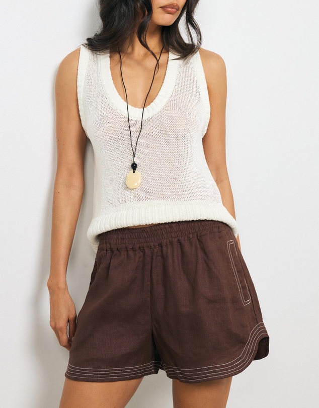 AERE - Lulu Contrast Stitch Linen Shorts