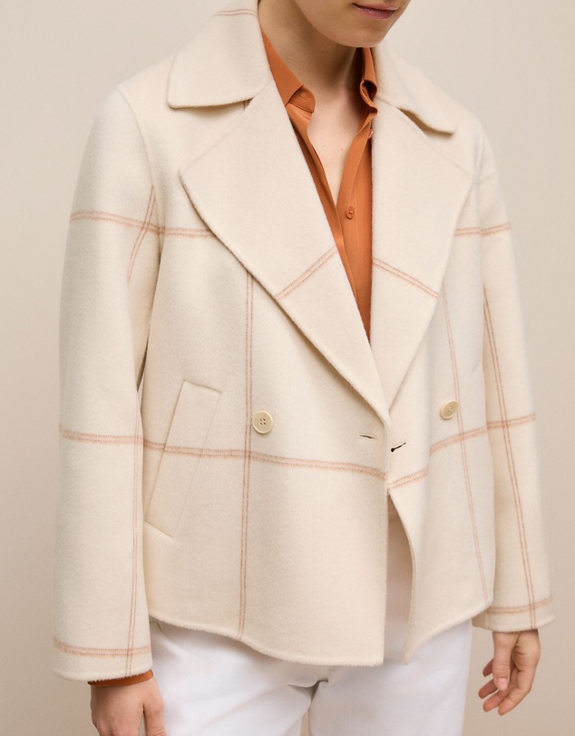 Trenery - Double Faced Wool Check Peacoat in Stone