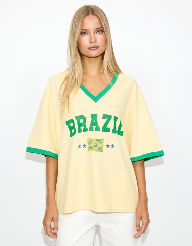 Dazie - Team Brazil Oversized V Neck Graphic Tee