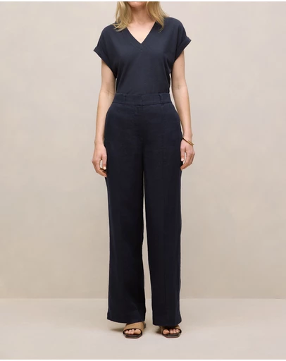Trenery - Linen Pintucked Pant in Night Sky
