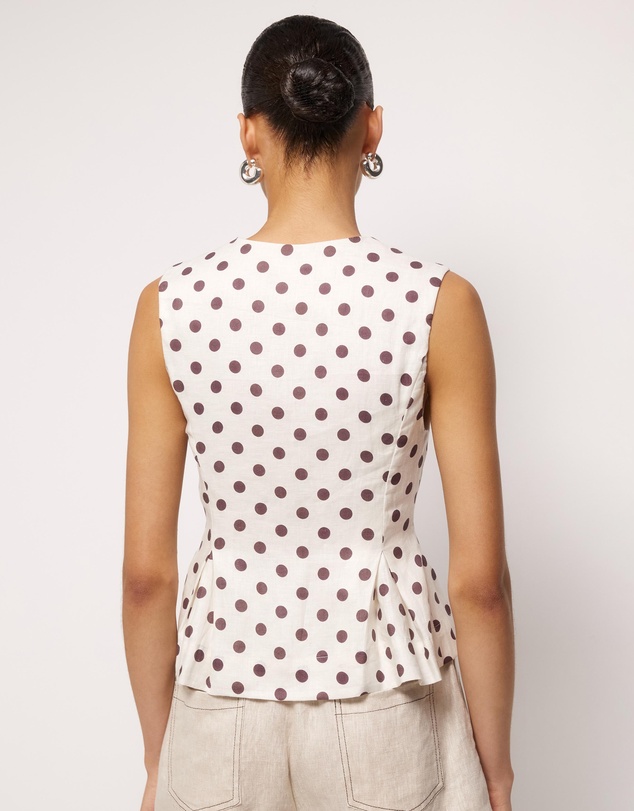 AERE - Polka Dot Linen Tie Front Top