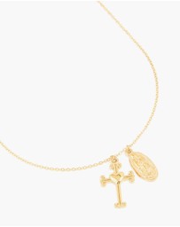 Lovisa - Waterproof Gold Plated Stainless Steel Cross & Mary Pendant Necklace