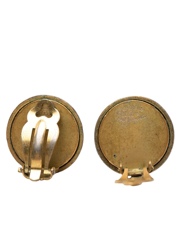 Pre-Loved by Azura Reborn - Pre-Loved Gold Plated and Acrylic Logo Round Button Clip On Earrings