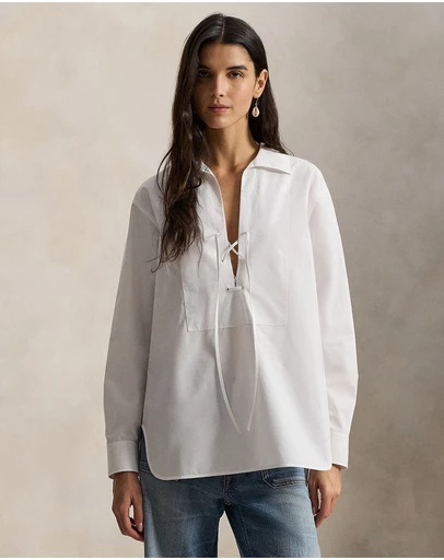Polo Ralph Lauren - Lace-Up Bib Cotton Shirt - The ICONIC Exclusive