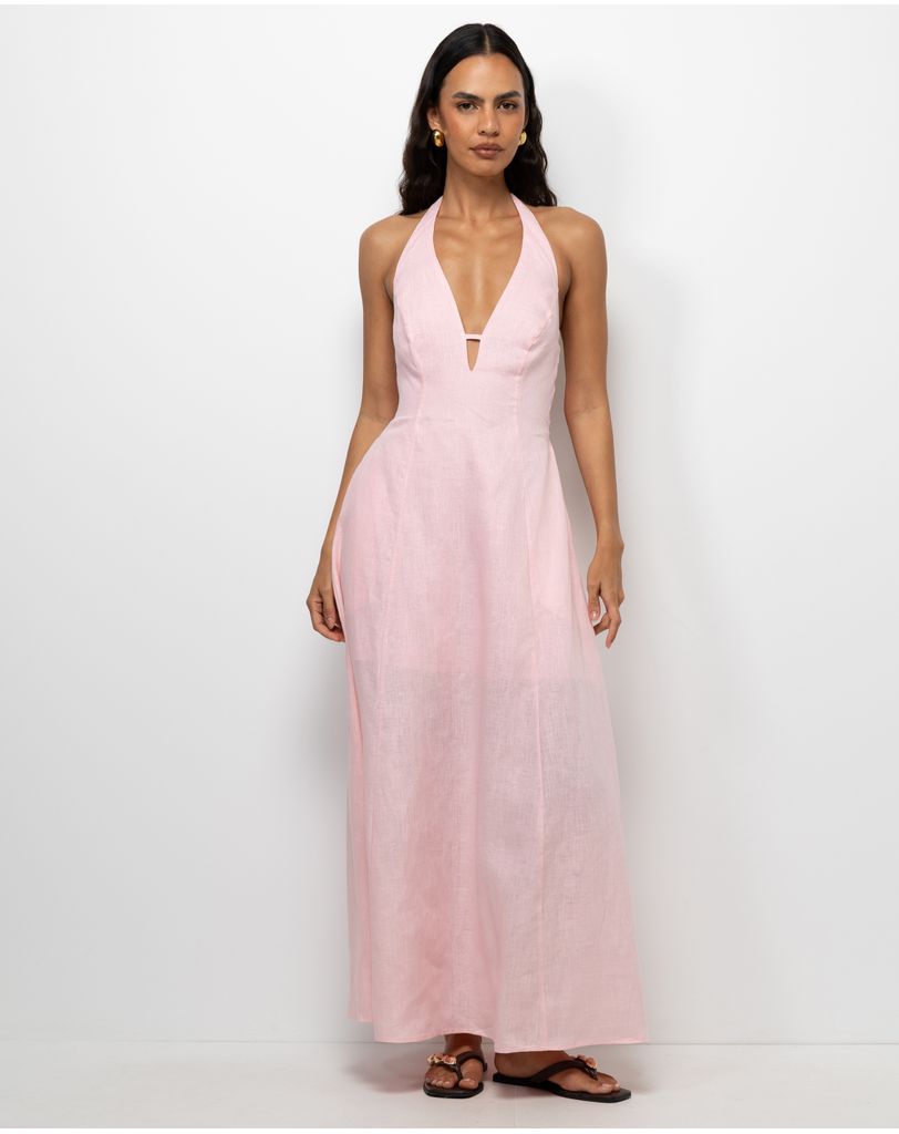 sachin and babi light blue dress Johanna Ortiz Printed Linen Halter Dress - Pink/Wine/Red