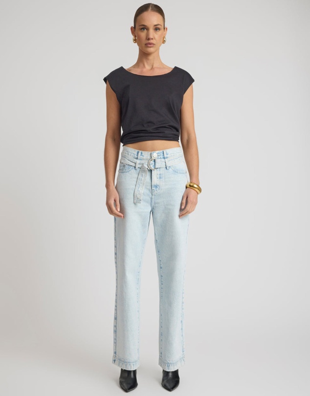 ONE TEASPOON - Jackson Belted Mid Waist Wide Leg Denim Jeans - Beach Blue