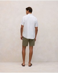 Trenery - Regular Fit Linen Short Sleeve Shirt in White