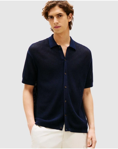 Tommy Hilfiger - Relaxed Fit Open Knit Short Sleeve Shirt