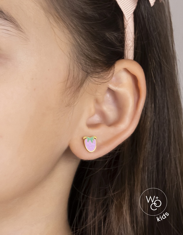 Wanderlust + Co - Strawberry Enamel Gold Flat Back Earrings