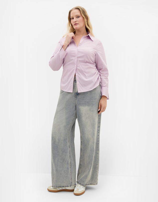 City Chic - Plus size Tayla Side Cinched Stripe Shirt - blush pink