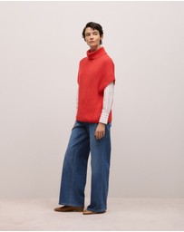 Trenery - Cotton Cashmere Sleeveless High Neck Knit in Spice Red