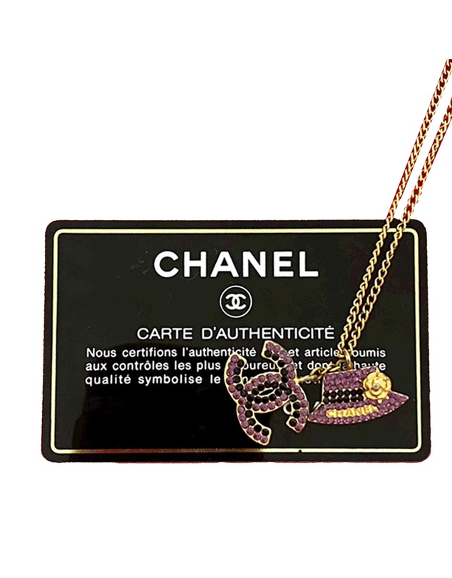 Pre-Loved by Azura Reborn - Pre-Loved Gold Plated Rhinestone CC and Camellia Hat Pendant Necklace