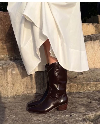 AERE - Rozalia Leather Cowboy Ankle Boots