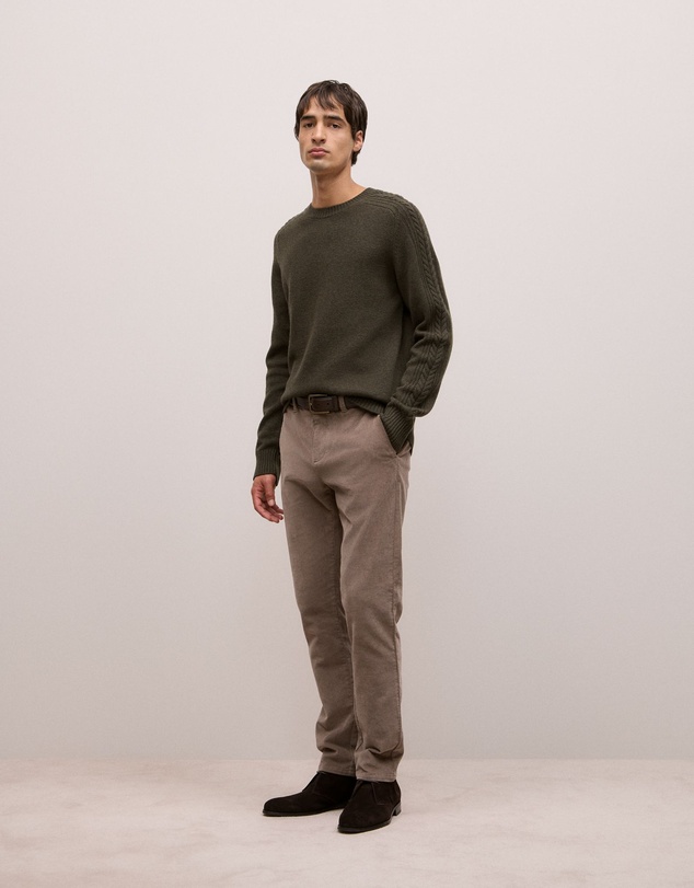 Trenery - Merino Cable Detail Crew in Winter Moss