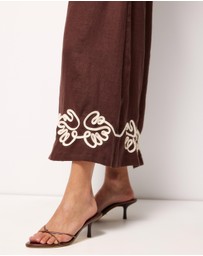 AERE - Quinn Embroidered Linen Midi Dress