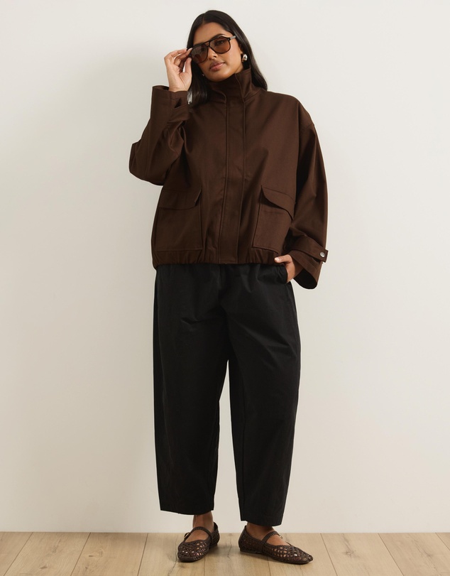 Atmos&Here Curvy - Taya Funnel Neck Twill Bomber Jacket