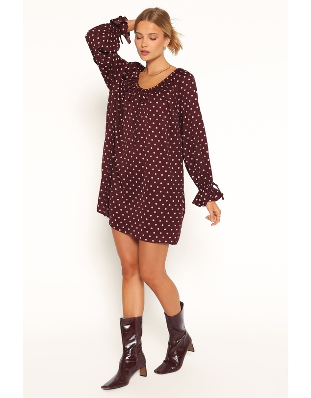 Petal & Pup - Wendy Mini Dress - Burgundy/Pink Polka Dot