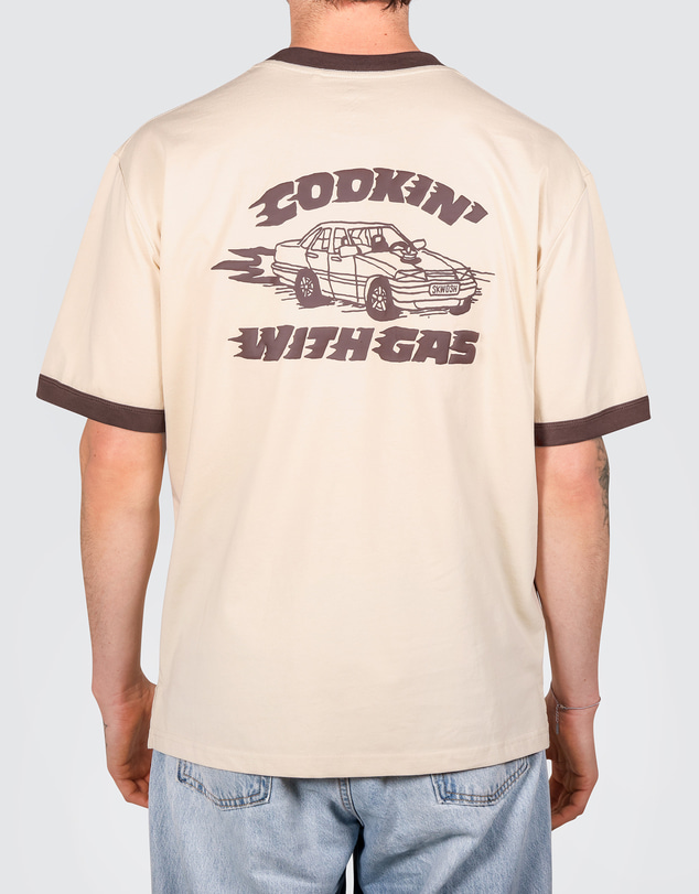 Skwosh - Cookin with Gas Men's Boxy Ringer Tee in Cream