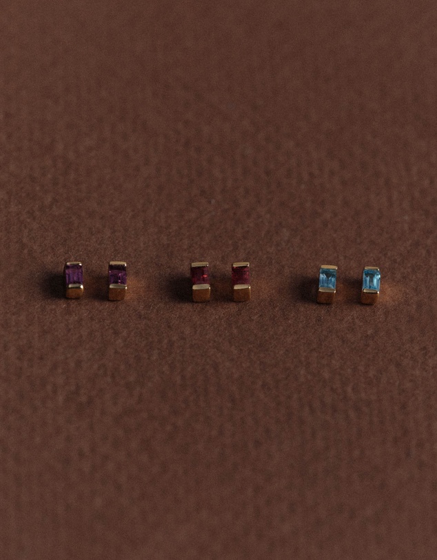 Kirstin Ash - Baguette Birthstone Studs October - Rhodolite Garnet